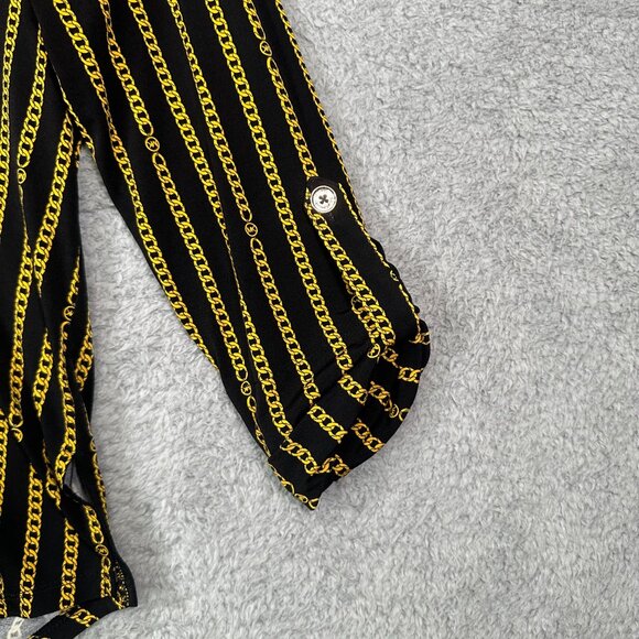Michael Kors Women Half Zip Tunic Blouse Black/Yellow Chain Print Size S - Picture 6 of 13